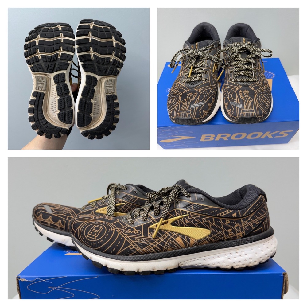 Brooks Ghost 12 NYC Womens 7.5 Running Shoes Black Gold 1203051B026‎ Skyline